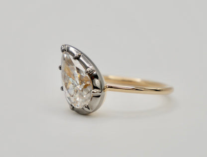 Georgian Victorian Tilted Pear Ring, Lab Diamond or Moissanite, 14K Gold, view 10