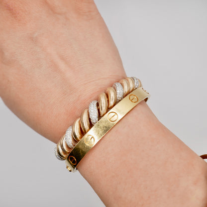 Silk Engraved Rigatto Twist Bracelet with Pavé Lab Diamonds in 14K or 18K Gold, view 10