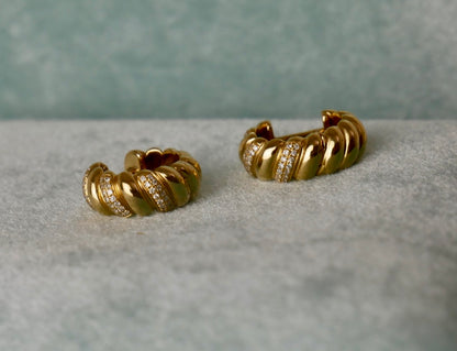 Diamond Croissant Huggies or Hoops, 18K Gold, view 2