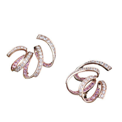 Diamond and Pink Sapphire Ribbon Loop Studs, 18K Gold, view 3