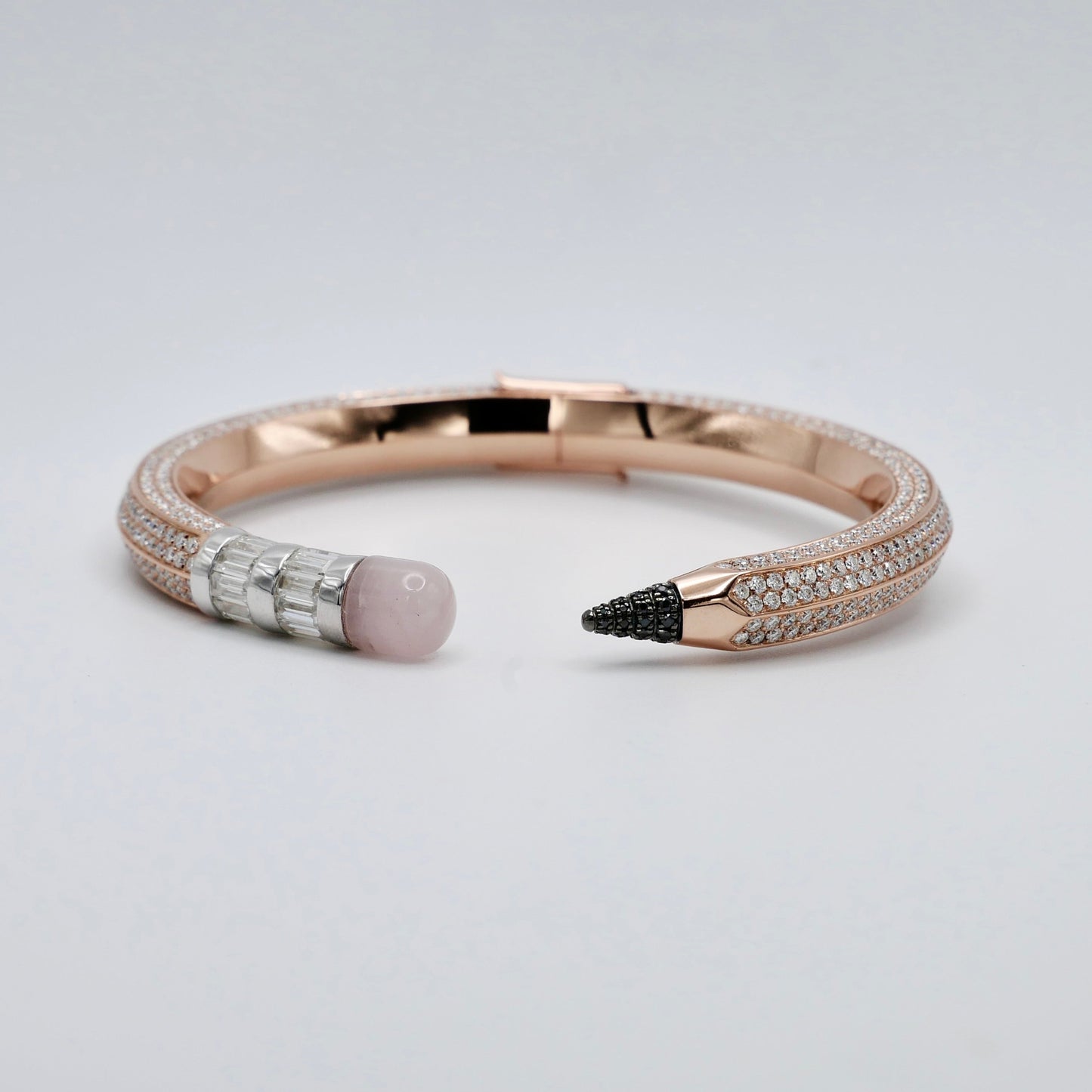 Pave Pencil Bangle with Moissanite and Pink Nephrite