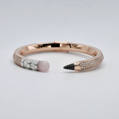 Pave Pencil Bangle with Moissanite and Pink Nephrite