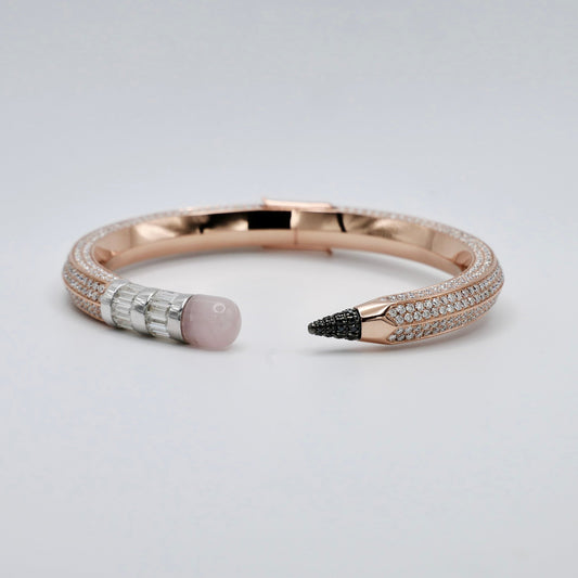 Pave Pencil Bangle with Moissanite and Pink Nephrite