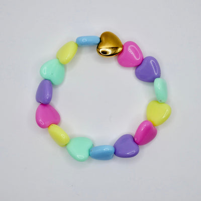 Pastel Heart Bead Stretch Bracelet with Heart Bead, 18K Gold Filled
