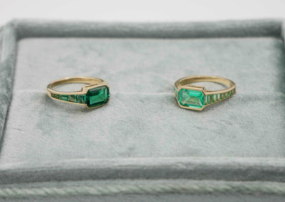 Caliber Step Cut Lab Grown Colombian Emerald Ring, view 9