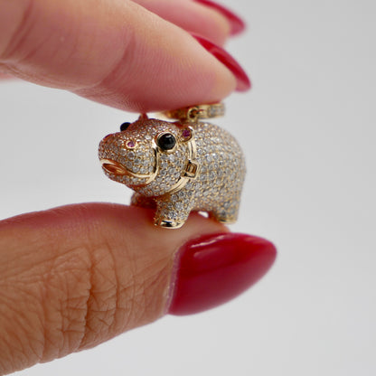 Baby Hippo Locket Pendant, Yellow Gold, view 7