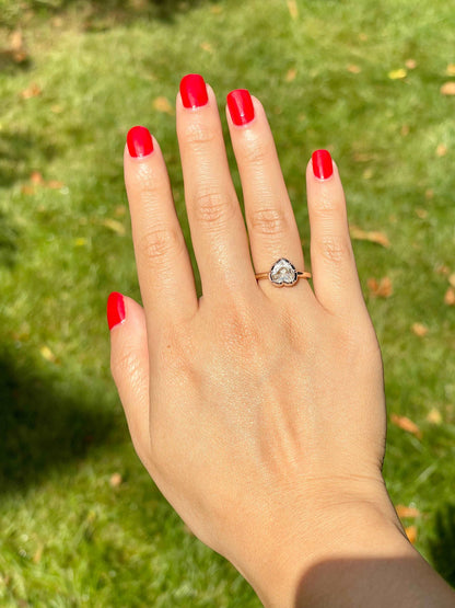Georgian Victorian Heart Shaped Moissanite and Gold Collet Button Back Ring, 2 Ct, view 7