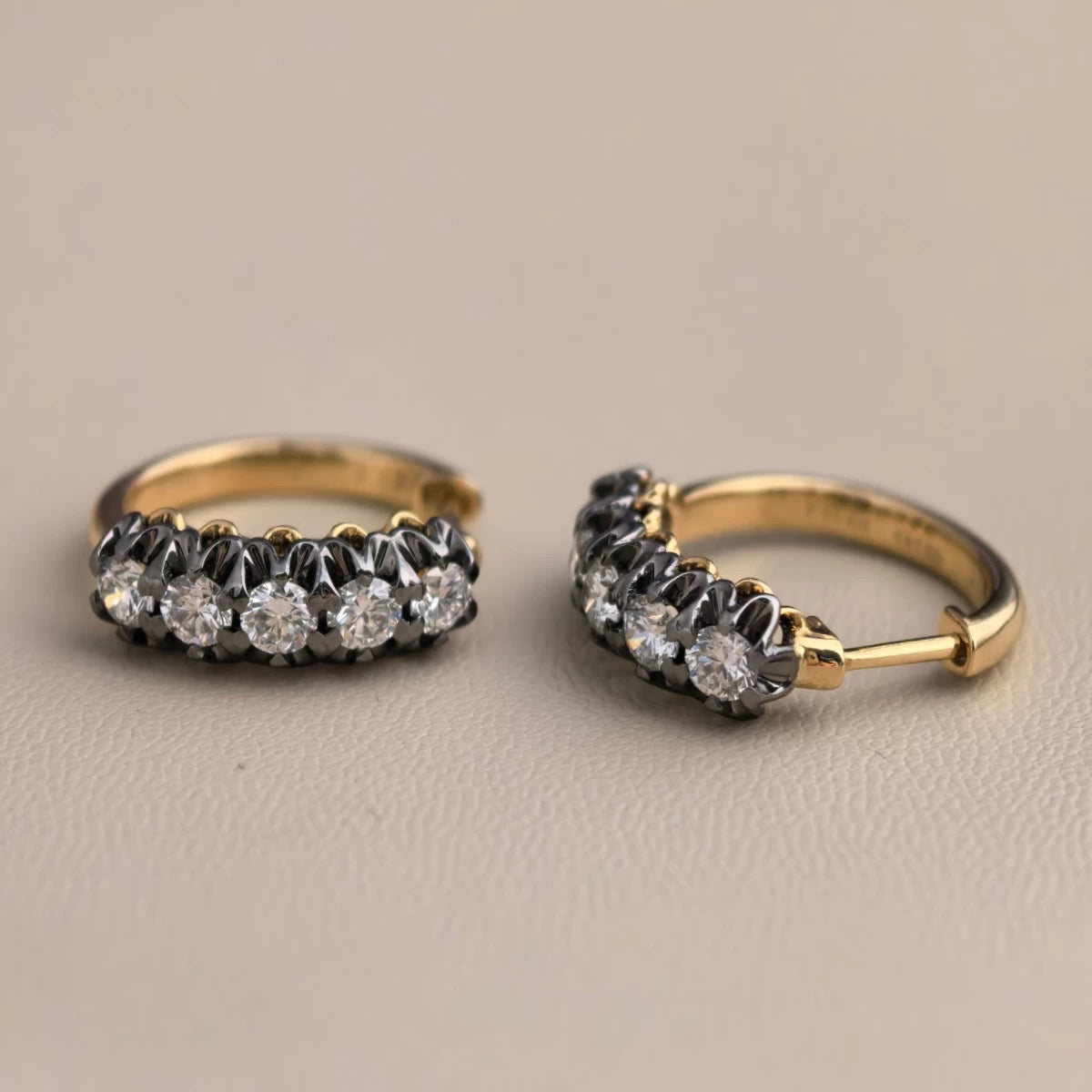 18K Blackened and Yellow Gold Scallop Diamond Hoops | 1.1ct Lab Diamond Earrings | Jessica McCormack style | Fred Leighton inspired | Zendaya engagement ring style | Zoe Kravitz jewelry | Georgian Victorian antique inspired jewelry | by Disco Marshmallow