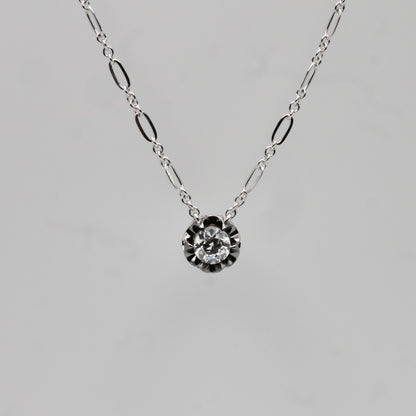 Lab Grown Old European Cut Diamond Gold Trombone Chain Necklace, 14K Gold, view 3