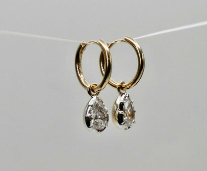 Pear Cut Moissanite or Diamond Georgian Victorian Gold Earrings, 14K Gold, view 3