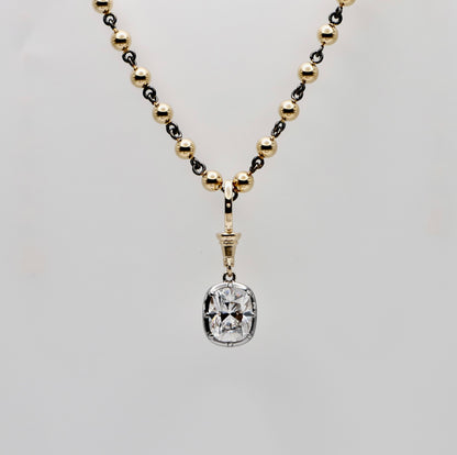 Georgian Victorian Ball Chain Elongated Cushion Lab Diamond or Moissanite Pendant, 14K Gold, view 6
