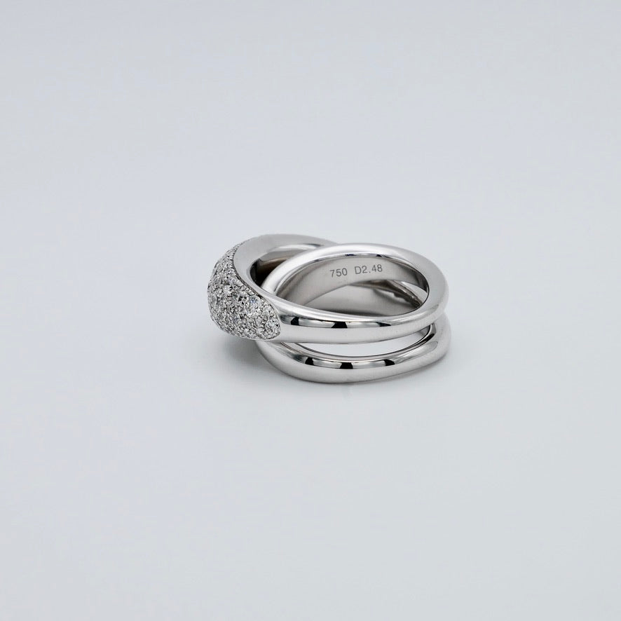 Pavé crossover dome ring in 18K white gold with lab grown diamonds, view 4