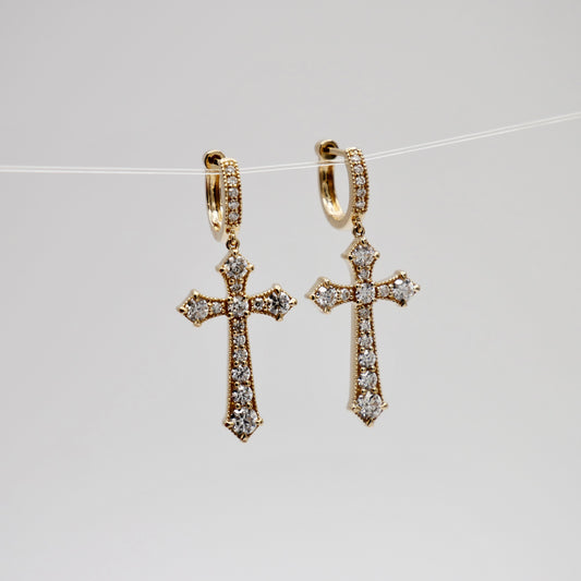 Gothic Cross Earrings, 14K Gold, view 2
