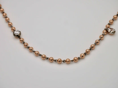 Georgian Victorian Art Deco Ball Chain Necklace with Round and Pear Moissanite or Diamonds, view 2
