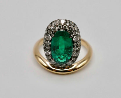 Oval Columbian Emerald Donut Ring with Pave Lab Diamonds, 18K Gold, view 2