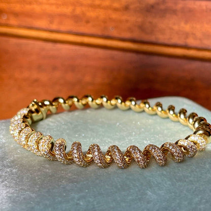 Fusilli Rotini Spiral Gold Moissanite Bangle, view 11