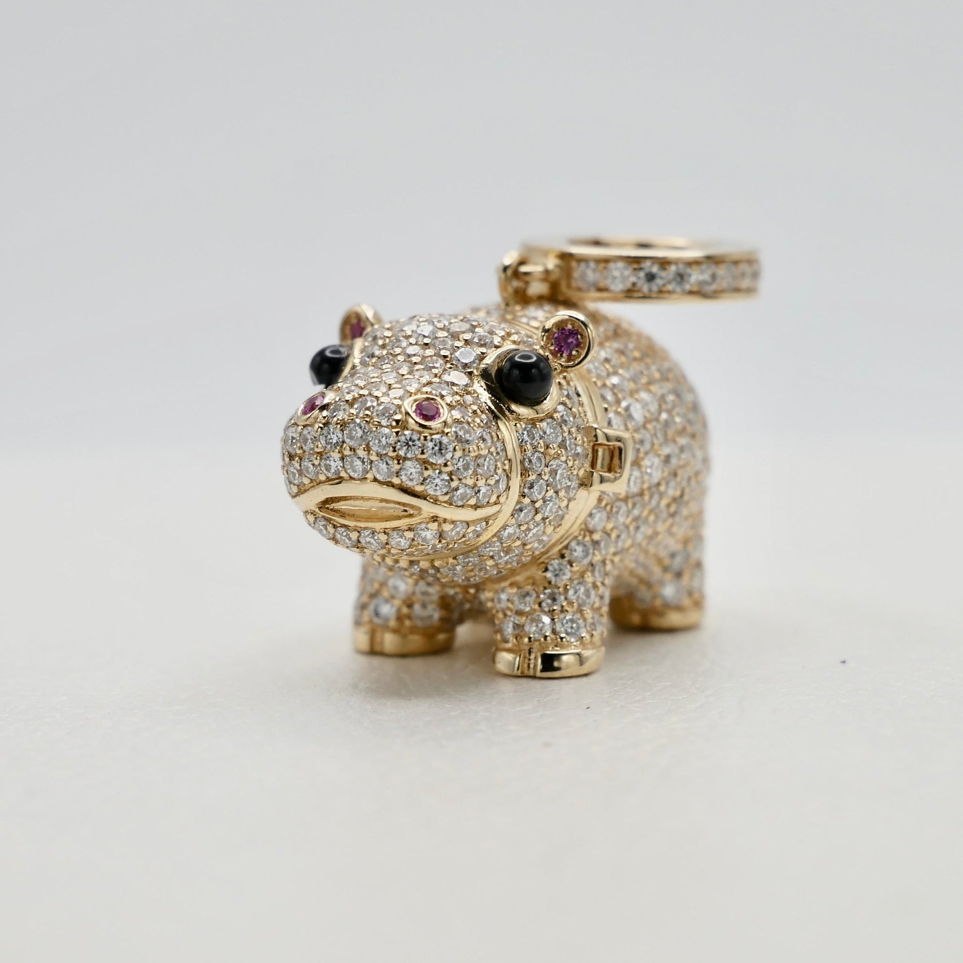 14K Gold Baby Hippo Hippopotamus Locket Pendant - Moo Deng