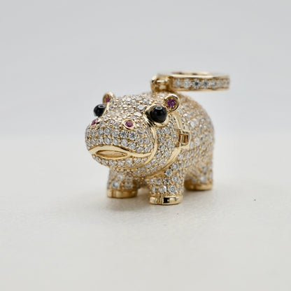 Baby Hippo Locket Pendant, Yellow Gold