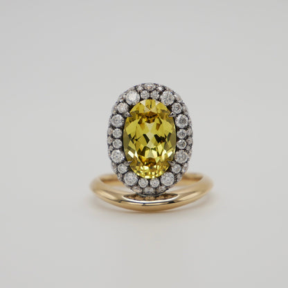 Oval Sapphire Donut Ring with Pave Moissanites, 18K Gold