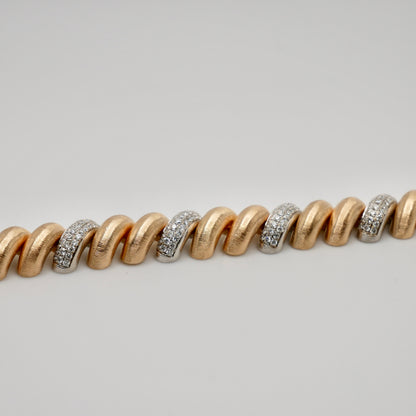 Silk Engraved Rigatto Twist Bracelet with Pavé Lab Diamonds in 14K or 18K Gold, view 4