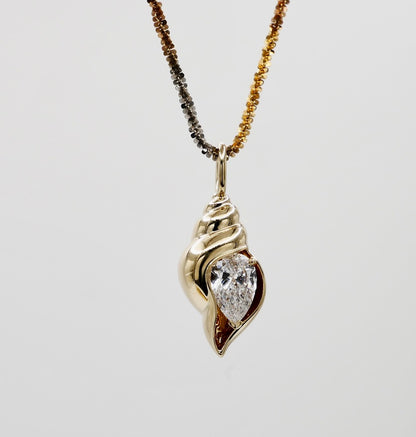 Lab Diamond Conch Shell Pendant, 18K Gold, view 2