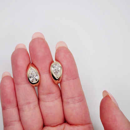 Mismatched Pear Lab Diamond Dome Huggie Earrings in 14K or 18K Yellow Gold