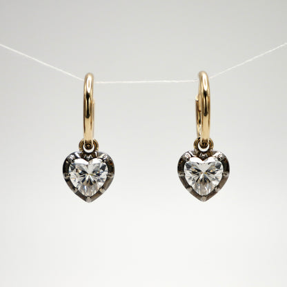 Heart Georgian Victorian Hoop Earrings, Lab Diamond or Moissanite, view 3
