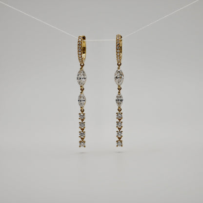 Lab Diamond Marquise and Round Cut Drop Huggies, 18K Gold, view 4