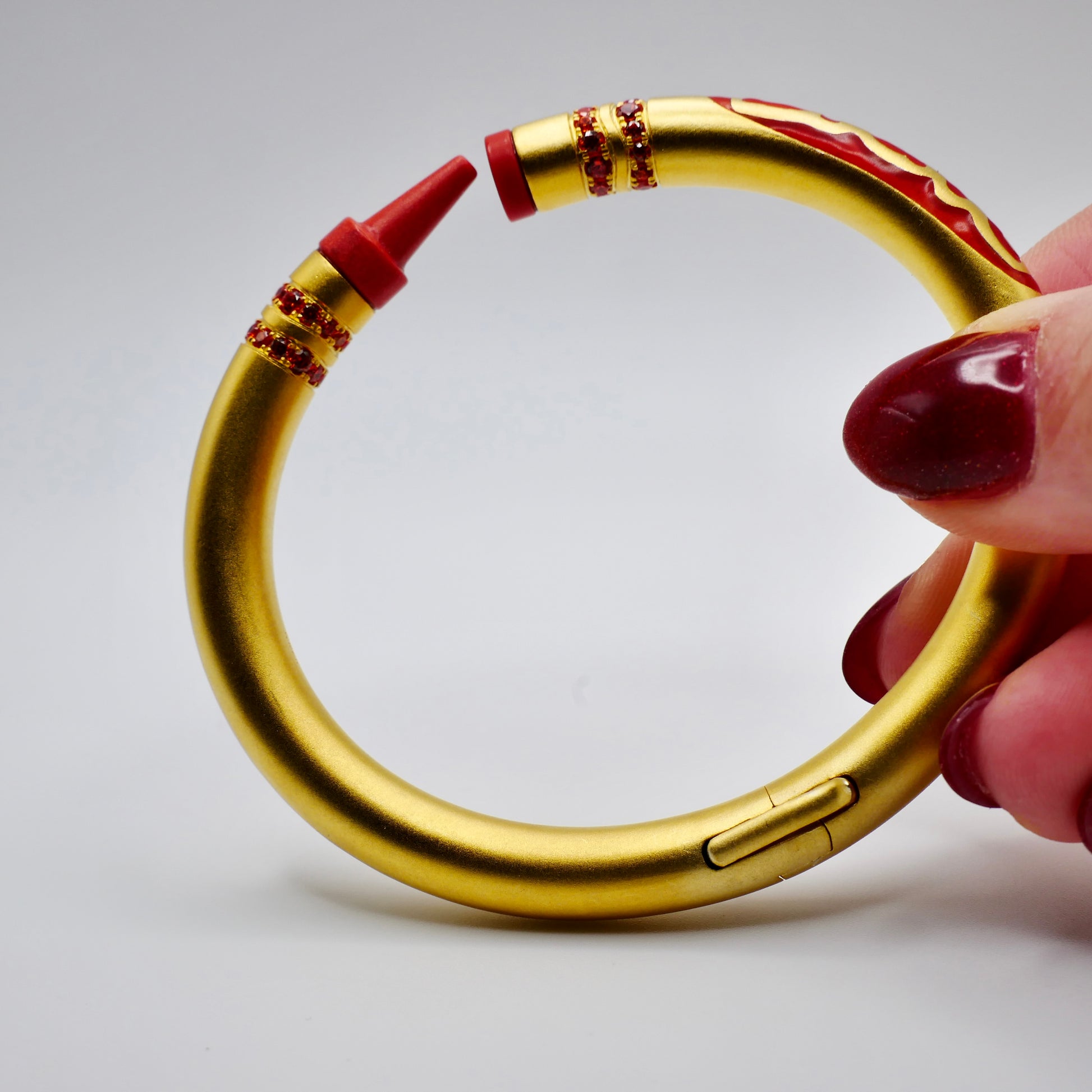 Customizable Crayon Bracelet in 18K Gold Filled with Orange Coral and Orange Moissanites | Nadine Ghosn style | Drake jewelry | Justin Bieber jewelry | Beyonce jewelry | novelty fun fine jewelry | by Disco Marshmallow