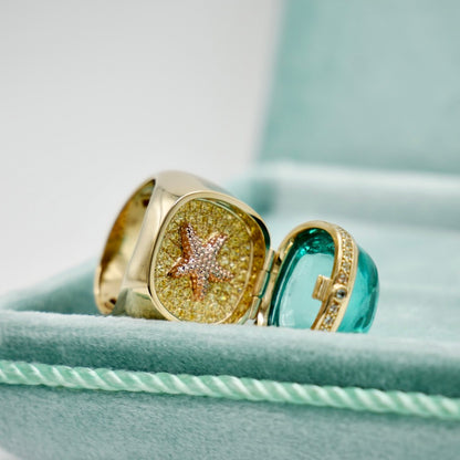 Aquamarine Cabochon Ring with Hidden Opening Starfish, view 6