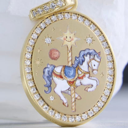 Custom Champlevé Enamel Pendant — Hand Painted, Engraved Reverse, 18K Gold