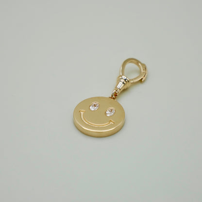 Happy Face Pendant with Lab Diamonds or Moissanites, 14K Gold, view 2