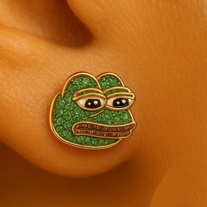 Pepe Frog Stud Earrings with Moissanites, view 3