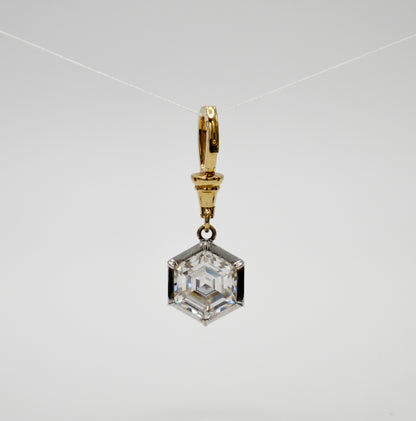 Georgian Victorian Ball Chain Hexagon Honeycomb Moissanite/Diamond Pendant, 18K Gold, view 2
