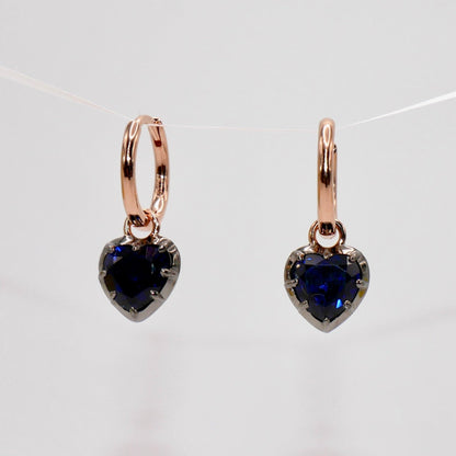 Georgian Victorian Heart Sapphire Collet Button Earrings