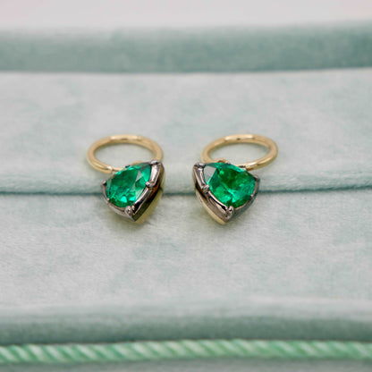 Trillion Cut Emerald Georgian Victorian Gold Earrings, 18K Blackened Gold, view 3