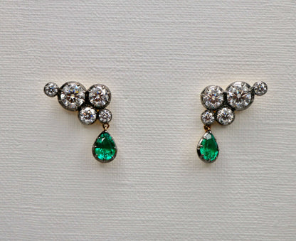 Georgian Victorian Climbing Collet Emerald and Moissanite Stud Earrings, view 4