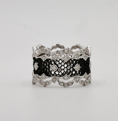 Lace Honeycomb Scalloped Ring, 18K Blackened Gold