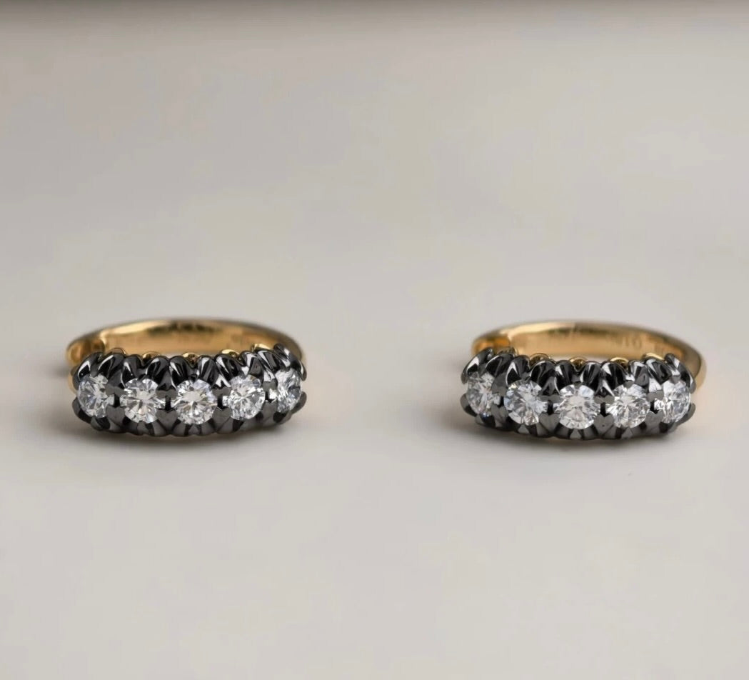 18K Blackened and Yellow Gold Scallop Diamond Hoops | 1.1ct Lab Diamond Earrings | Jessica McCormack style | Fred Leighton inspired | Zendaya engagement ring style | Zoe Kravitz jewelry | Georgian Victorian antique inspired jewelry | by Disco Marshmallow