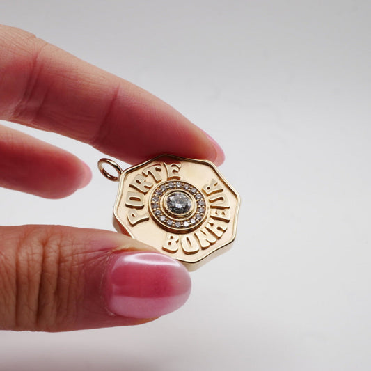 Porte Bonheur Double-Sided Lucky Charm Pendant in 14K Gold with Lab Diamonds