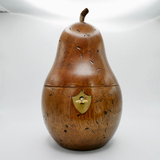 Antique Georgian fruitwood pear tea caddy, English c.1800, with lift-off lid and applied stalk