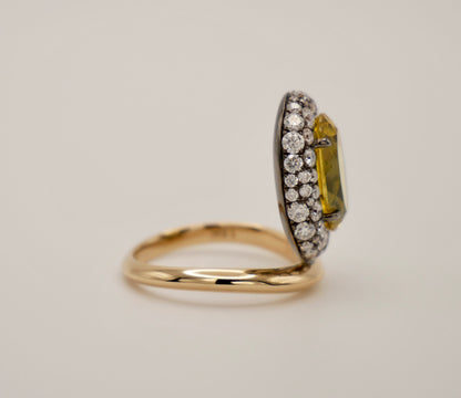 Oval Sapphire Donut Ring with Pave Moissanites, 18K Gold, view 3