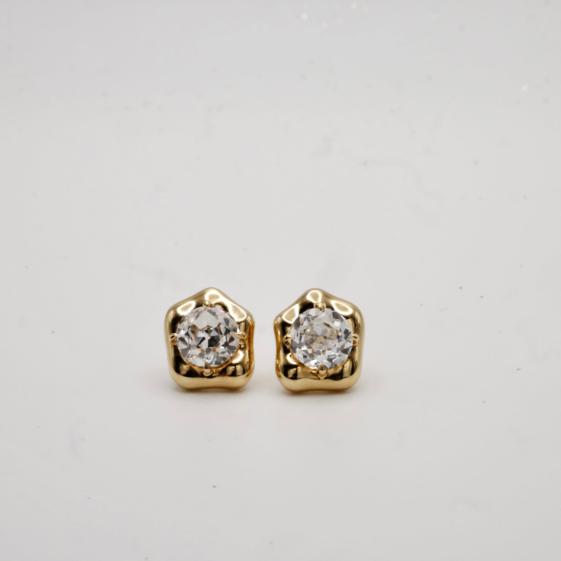Lab Diamond Stud Earrings 18K Gold | Old European Cut 1.5ct Each | Modern Diamond Earrings | Unique Setting | by Disco Marshmallow
