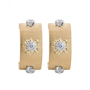 Engraved Fabric Silk Diamond Huggies or Hoop Earrings, 18K Gold