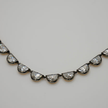 Georgian Victorian Riviere Scalloped Half Moon Collet Tennis Necklace
