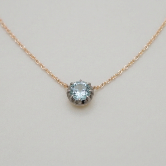 Round Lab Aquamarine Georgian Victorian Gold Necklace, 18K Gold
