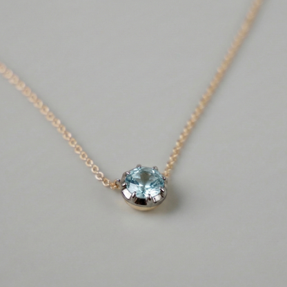 Round Lab Aquamarine Georgian Victorian Gold Necklace, 18K Gold, view 4