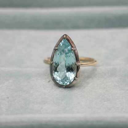 Georgian Victorian Pear Aquamarine Ring Setting, 14K Gold, view 2