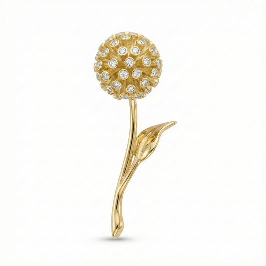 14K or 18K Gold Dandelion Pendant with Lab Grown Diamonds or Moissanites