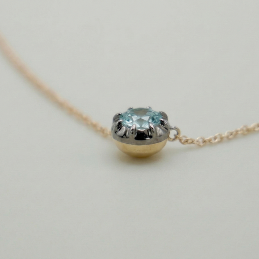 0.5 Ct Round Lab Aquamarine Blackened Georgian Victorian 18K Gold Necklace